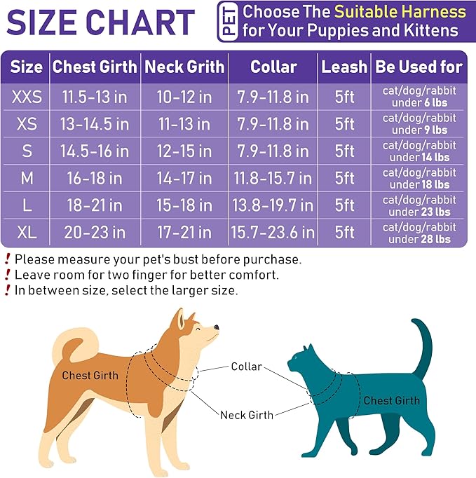 GAMUDA Small Dog Harness Collar and Leash Set, Step in No Chock No Pull Soft Mesh Adjustable Dog Vest Harnesses Plaid Reflective for Dogs Puppy Cats Kitten Rabbit (Purple, XS)