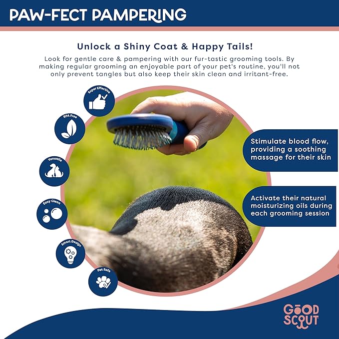 Good Scout Soft Steel Tip Brush, Best Deshedding Tool for Dogs & Cats, Gentle, Safe & Effective Pet Grooming Tool for Long & Short Haired Animals