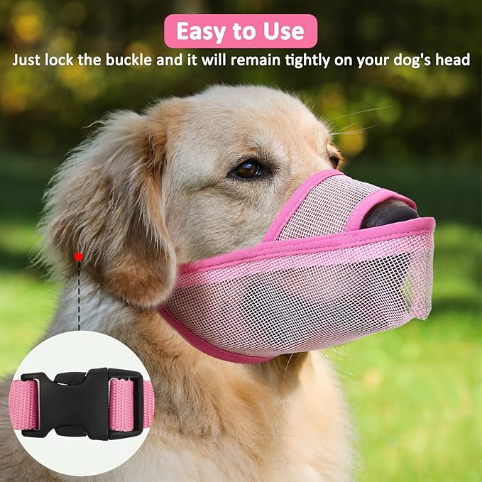Crazy Felix Nylon Dog Muzzle for Small Medium Large Dogs, Air Mesh Breathable and Drinkable Pet Muzzle for Anti-Biting Anti-Barking Licking (XL, Pink)