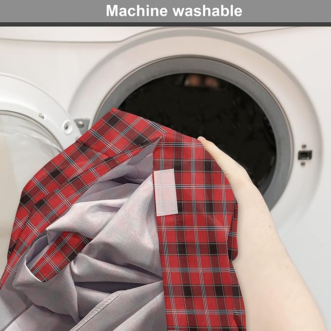 Lunarable Buffalo Plaid Dog Crate Cover, Arrangement with Lumberjack Themes Geometric Concept Pattern Print, Easy to Use Pet Kennel Cover for Medium Large Dogs, 42 Inch, Vermilion and Grey