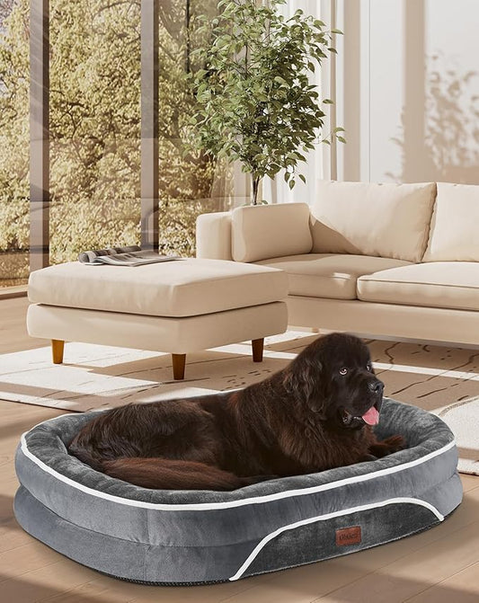 OhGeni Orthopedic Dog Bed for Extra Extra Large Dogs, Dog Couch Design with Egg Foam Support, Removable, Machine Washable Plush Cover and Non-Slip Bottom with Four Sided Bolster Cushion (Gray)