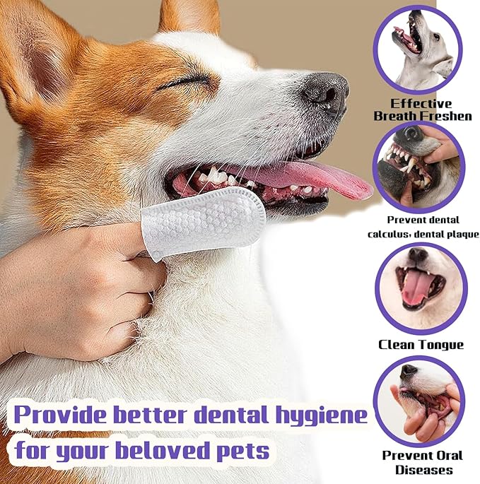 55 Counts PET Teeth Cleaning Wipes for Dogs & Cats,Dog Dental Wipes for Reducing Plaque & Tartar, Gentle Dental and Gum Care Finger Pet Wipes (55PCS-Teeth Cleaning Wipes)