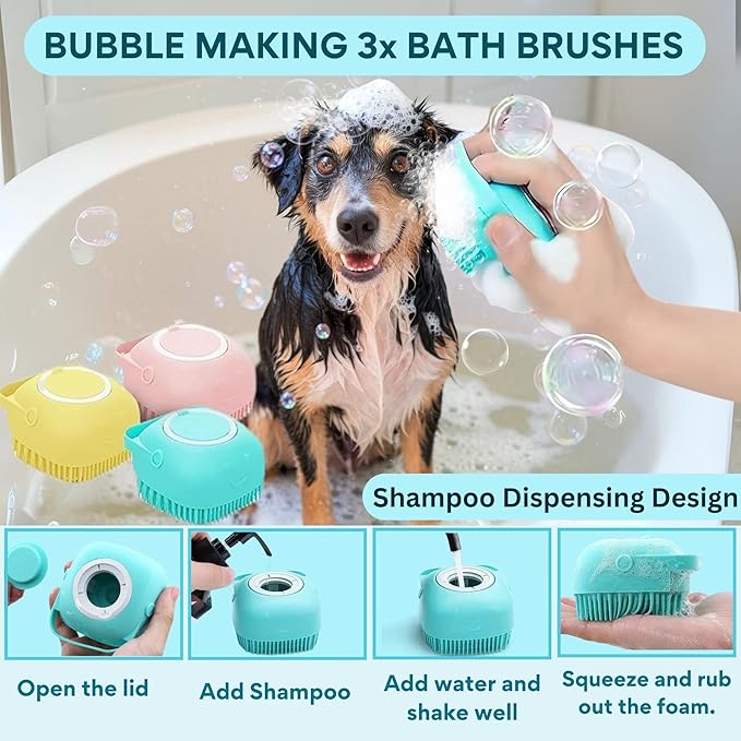 6 in 1 Dog Washing Kit for Dogs & Cats - Dog Bath Brush, Dog Shampoo Brush, Dog Scrubber for Bath, Dog Washing Gloves and Mittens for Short/Long Haired Dog/Cat - A Complete Grooming Kit for Your Pets