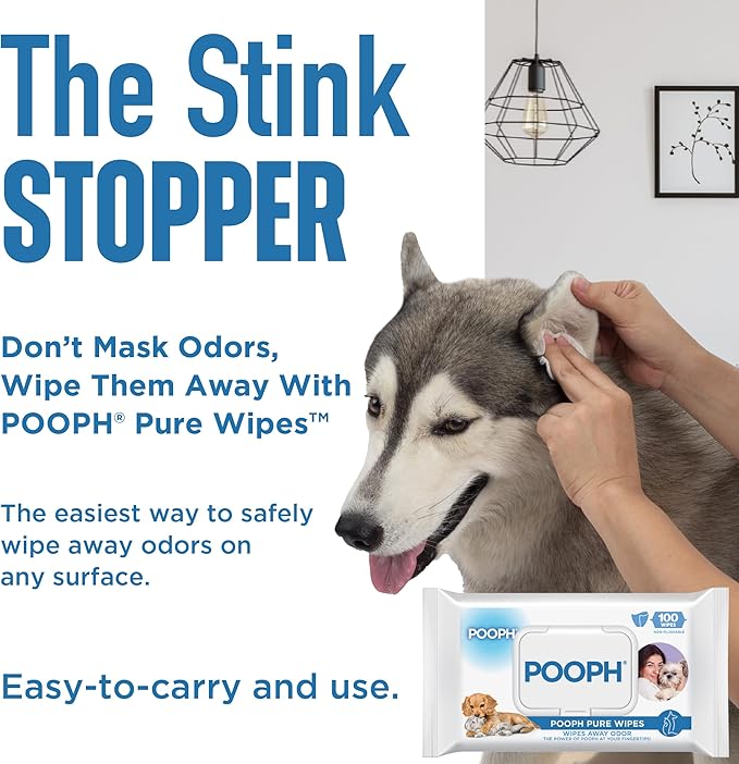 POOPH® Pure Wipes™ – Odor-Elimination | Dog Paw Cleaner Butt Face Ear & Fur | No Fragrance, No Harsh Chemicals | Gentle & Effective On-The-Go Clean for Pets, Cars | Puppy Essentials & - 100 Count Pack