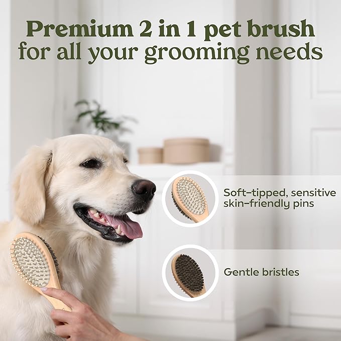 PAWFUME 2-in-1 Pet Brush – Dog Hair Brush – Cat Hair Brush – Dog Grooming Brush – Cat Grooming Brush – Soft Dog Brush for Long Haired Dogs – Soft Cat Brush for Long Haired Cats – Short Hair Dog Brush