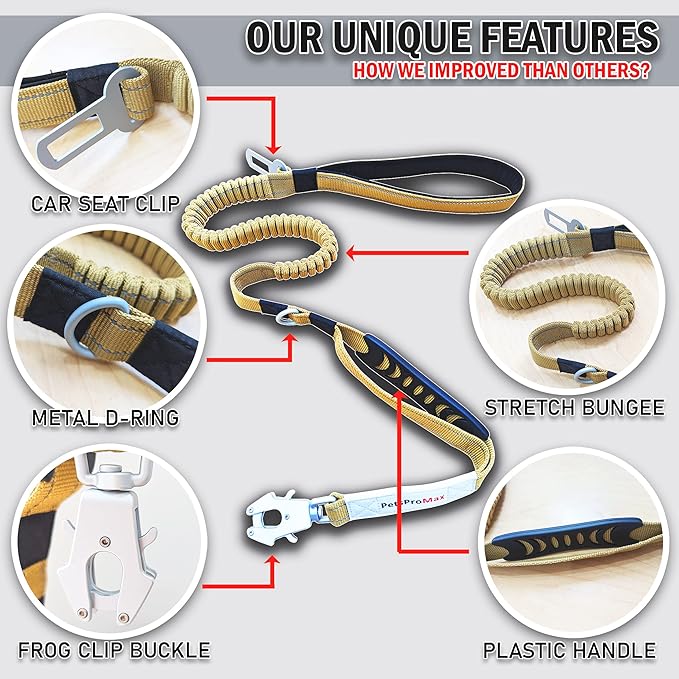 Tactical Dog Harness with Tactical Dog Leash as 1 Set for Medium Dogs; Military Style Tactical Dog Vest and Bungee Dog Leash with Car Seat Buckle | No-Pull Dog Vest and Leash Brown M
