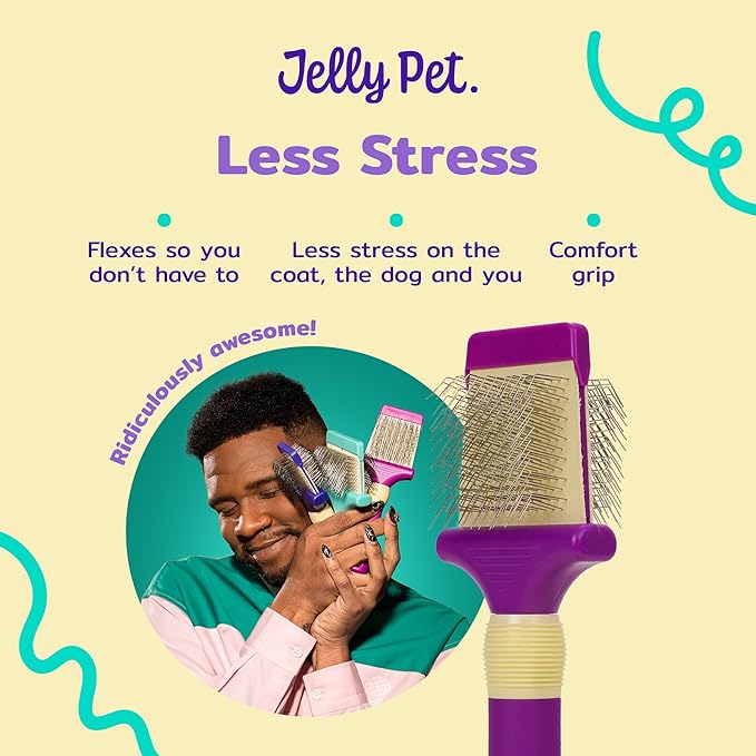 Jelly Pet Double Sided Dog Slicker Brush, Longer Pins, Flexible Head, Fine/Coarse Sides, Removes Unwanted Tangles, Medium, Pink