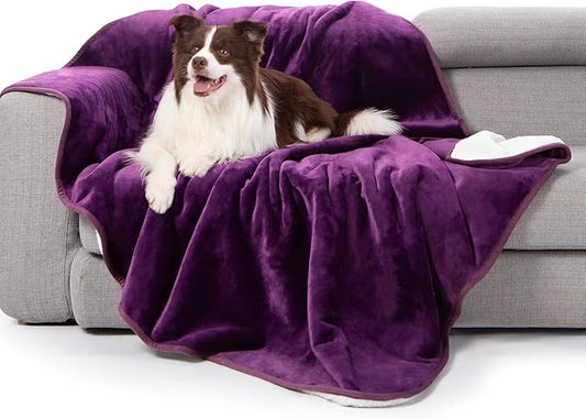 gogobunny Waterproof Bed Blanket, Reversible Sherpa Fleece Throw Blanket for Dog Puppy Cat, Furniture Cover Protects Bed Couch Sofa from Liquid Pee and Pet Fur (Dark Purple, 50x60 inches)