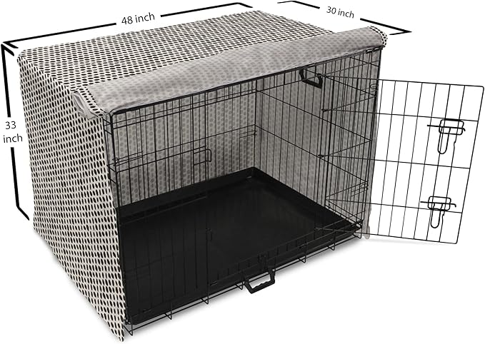 Lunarable Abstract Dog Crate Cover, Monochrome Grunge Pattern with Modern Round Shapes Print, Easy to Use Pet Kennel Cover for Medium Large Dogs, 48 Inch, Grey Charcoal