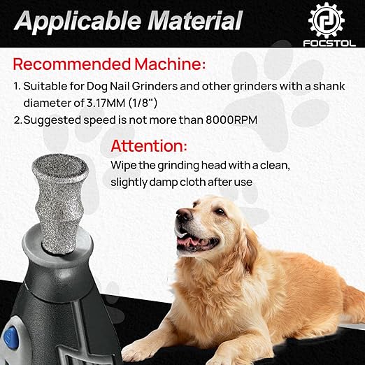 Diamond Dog Nail Grinder Bits - FOCSTOL Diamond Rotory Bit for Dogs&Pets, 2pcs 1/8'' Rotary Nail Grinder Bits for Animals Nail Care (Type A)