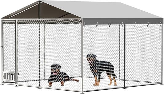 Dog Kennel Outdoor with Waterproof Canopy, Large Dog House with Feeding Doors, Large Dog Kennel Outdoor for Garden Backyard Courtyard(10×10×7FT)