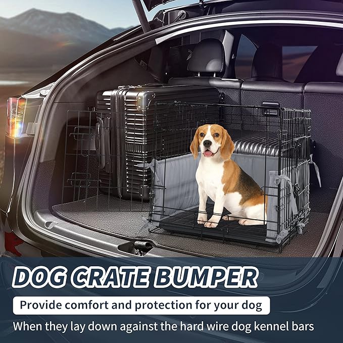 Hombys Dog Crate Bumper with Ties - Soft Crate Accessory -Kennel Cover - Training Pads for Front Door Crates, 24"x18", Gray