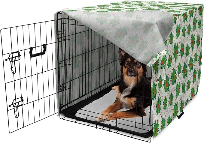 Lunarable Berries Dog Crate Cover, Holiday Themed Illustration of Berries Seasonal Christmas Ornaments, Easy to Use Pet Kennel Cover for Medium Large Dogs, 36 Inch, Pink Green