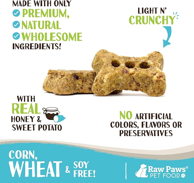 Raw Paws Mini Bones for Dogs - Sweet Potato & Honey Recipe, 10-oz - Made in USA Mini Dog Biscuits, Small Training Treats for Dogs - Wheat, Corn, Soy Free Crunchy Dog Treats, Mini Bones for Dogs