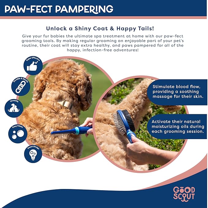 Good Scout 2-Piece Deshedding Tool Set with Comb & Soft Bristle Brush, Best Deshedding Tool for Dogs & Cats, Gentle, Safe & Effective Grooming Tool for Short or Long Haired Animals