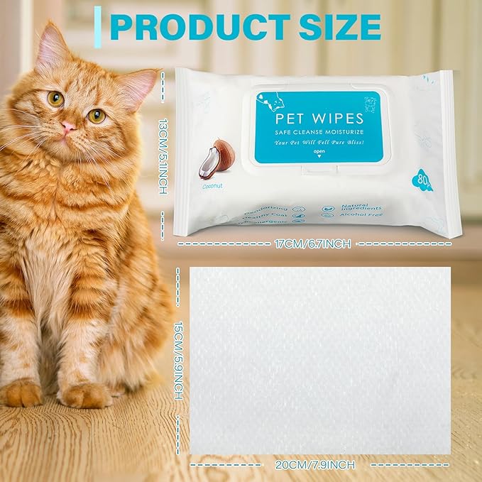 Treela 10 Packs of 800 Dog Wipes Pet Wipes Cat Grooming Supplies for Paws, Butt, Ear, Skin, Eye, Body Cleaning Bath Stain Odor Remover, Home or Travel Use(Coconut)