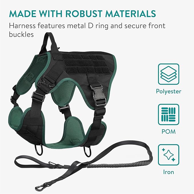 Navaris Tactical Dog Harness and Vest Set - Strong & Adjustable Fit with Metal D Ring, Front Buckles, and Handle - for Military Service Training or Assistance Dogs - Small