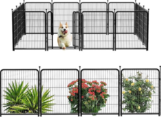 Dog Playpen 48 inch(H) 8 Panels Total 17.7 Ft(L) Dog Fence Outdoor for Yard. Wide Door Low Threshold,Metal Dog Pen Heavy Duty Pet Puppy Exercise Pen for Rv Camping Garden Yard