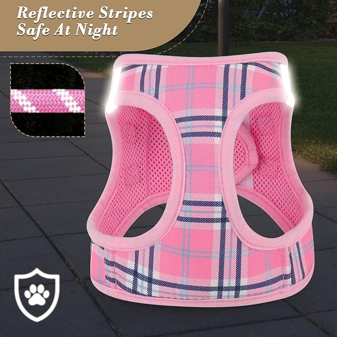 Athena Collection Step-in Dog Harness with 5 ft Leash, Medium Dog Harness Leash Set Large No Pull Dog Vest Harness with Reflective Strips Adjustable Velcro, Easy Walk Puppy Harness, Pink