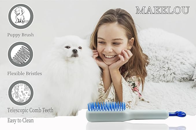 Stretchable Puppy Brush , Soft Dog Brush - Gentle Grooming Brush for Small Dogs, Perfect for Yorkie, Shih Tzu, Maltipoo ,Dog Hair Remover Brush (White)