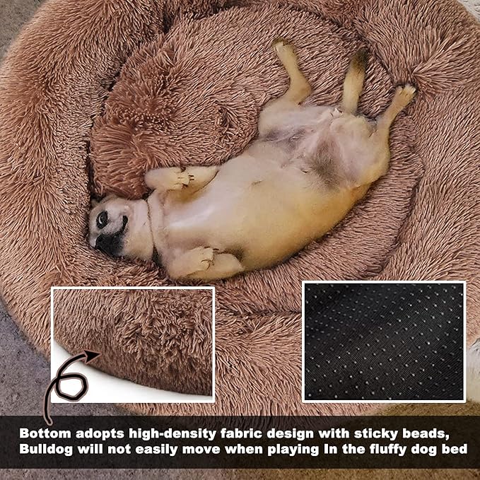 Dog Beds for Medium Dogs Washable Donut French Bulldog Ded Calming Cat Bed for 2 Cats 30 Inches Fluffy Cozy Puppy Bed Washable Anti Anxiety Brown