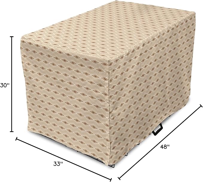 Lunarable Contemporary Brown Dog Crate Cover, Horizontal Rhombus and Zigzag, Easy to Use Pet Kennel Cover for Medium Large Dogs, 48 Inch, Pastel Brown Champagne