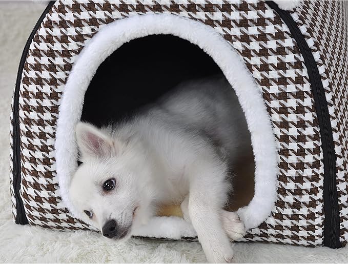 Dog Bed,2 Ways to Use,Indoor Pet House with Fluffy Mat,Removable and Washable Cover,Non-Slip Bottom,for Extra Large Dogs(3XL Brown Cranes)