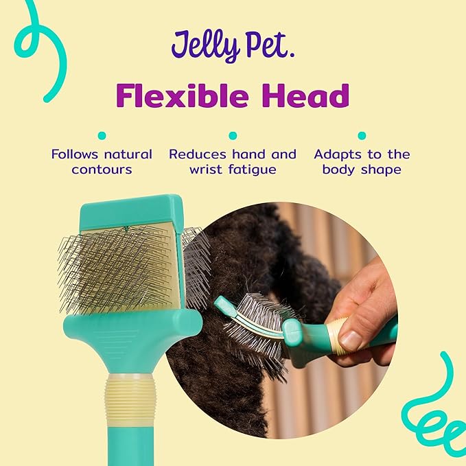 Jelly Pet Double Sided Dog Slicker Brush, Longer Pins, Flexible Head, Fine/Coarse Sides, Removes Unwanted Tangles, Small, Purple