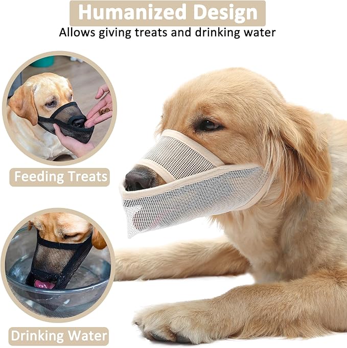 Crazy Felix Nylon Dog Muzzle for Small Medium Large Dogs, Air Mesh Breathable and Drinkable Pet Muzzle for Anti-Biting Anti-Barking Licking (XS, Beige)