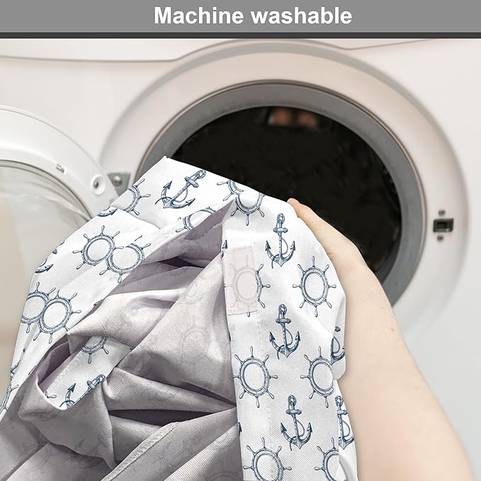 Lunarable Nautical Dog Crate Cover, Marine Elements Anchor Ship Wheel Wind Rose Sailing into The Ocean Theme, Easy to Use Pet Kennel Cover for Medium Large Dogs, 42 Inch, Night Blue White