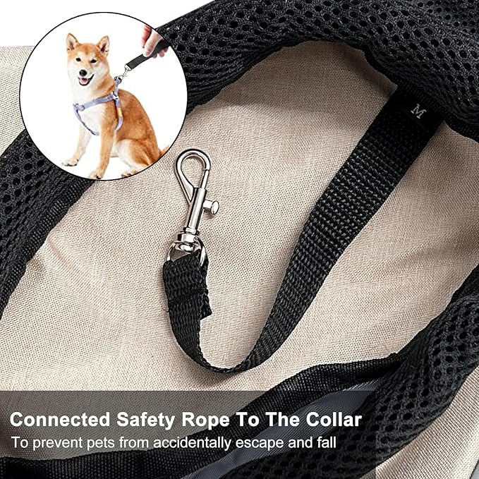 Cuby Pet Sling Carrier for Small Dogs Cats,Drawstring & Zipper Security Hook Triple Designs for Pets' Securty Dog Bag,Breathable Travel Pet Puppy Sling Carrier with Adjustable Strap(Beige,S (3-5 lbs))
