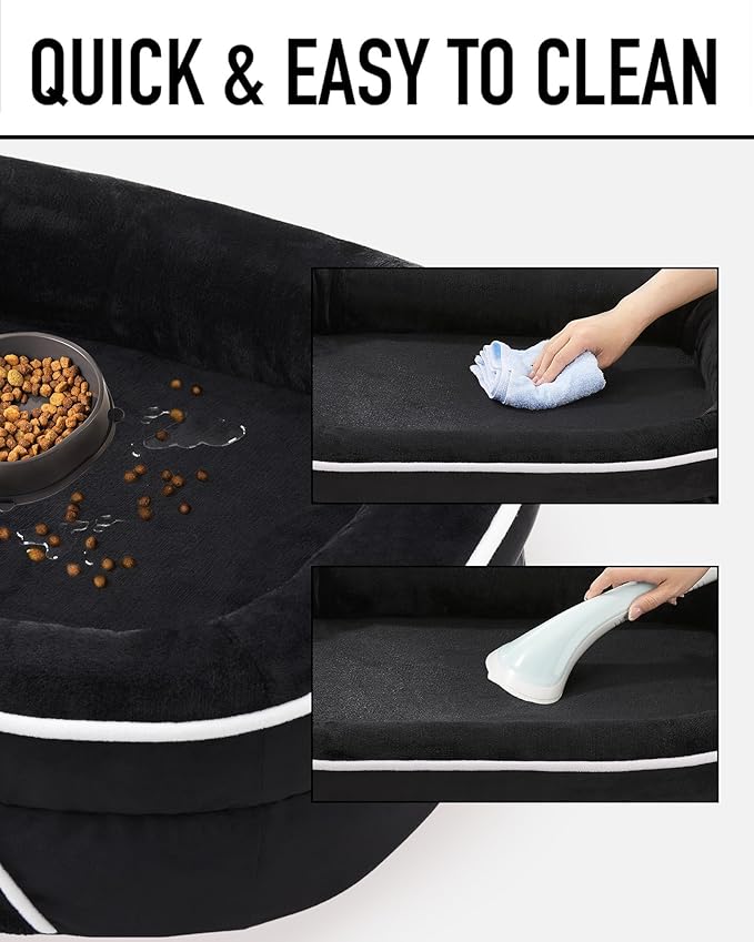 OhGeni Orthopedic Dog Bed for Medium Dogs, Dog Couch Design with Egg Foam Support, Removable, Washable Plush Cover and Non-Slip Bottom with Four Sided Bolster Cushion (Black)