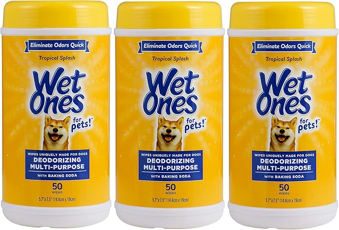 Wet Ones for Pets Deodorizing Multi-Purpose Dog Wipes with Baking Soda Dog Deodorizing Wipes for All Dogs in Tropical Splash Scent, Wipes for Deodorizing Dogs (Pack of 3,150 Count Total)
