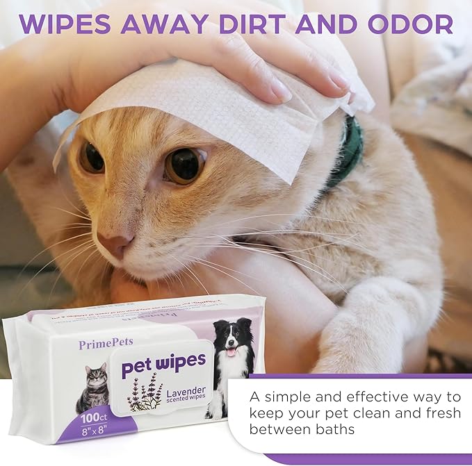 PrimePets Dog Wipes, 400 Count, 8" x 8" Pet Grooming Wipes for Dogs Cats Cleaning Deodorizing, Lavender Scented, Extra Thick Dog Paw Wipes for Sensitive Skin, Clean Ears, Eyes, Butt, Body & Teeth