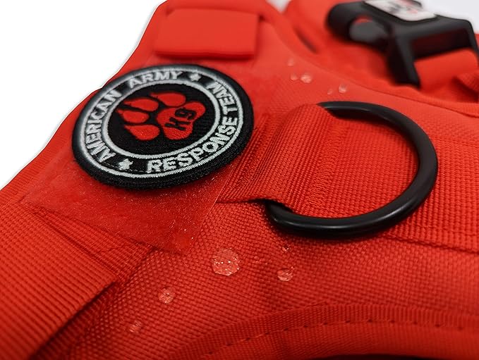 RED Tactical Dog Harness with Tactical Dog Leash as 1 Set for Medium Dogs; Military Style Tactical Dog Vest and Bungee Dog Leash with Car Seat Buckle | No-Pull Dog Vest and Leash Red M