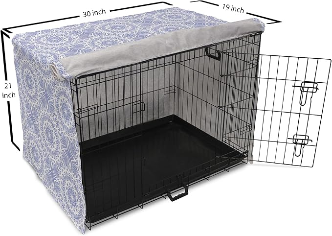 Lunarable Mandala Dog Crate Cover, Ceremonial Retro Minimal Far Eastern Pattern, Easy to Use Pet Kennel Cover for Cats & Medium Dogs, 30 Inch, Lavender Blue and White