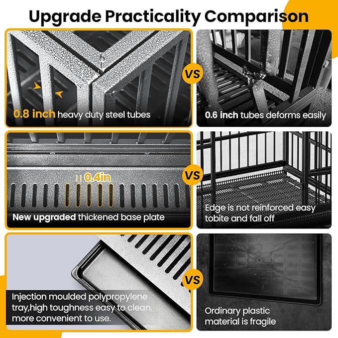 38 inch Heavy Duty Indestructible Dog Crate,2025 New Upgraded Reinforced Baseplate for Large Dogs,XL Dog Crate for High Anxiety Dogs/Max Load Capacity 200lbs/Double Door with WheelsοΌSilverοΌ