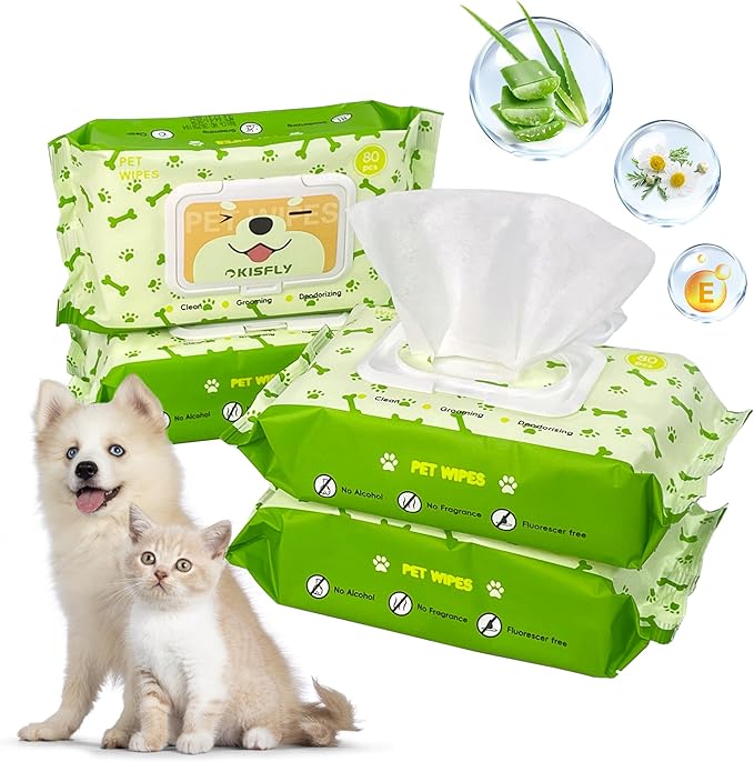 Pet Wipes for Dogs and Cats, Dog Wipes for Paws and Butt, Cat Wipes Cleaning Fur and Butt, Fragrance-free, Alcohol-free, Natural Ingredients, Gentle and Safe, Keep Your Pet Clean and Healthy 320 Pcs