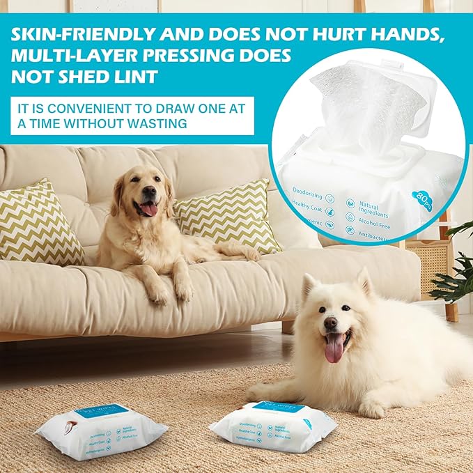 Treela 10 Packs of 800 Dog Wipes Pet Wipes Cat Grooming Supplies for Paws, Butt, Ear, Skin, Eye, Body Cleaning Bath Stain Odor Remover, Home or Travel Use(Coconut)