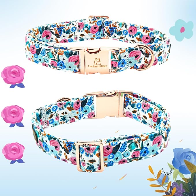 Lionheart glory Dog Collar Pink Flower Dogs Collar Spring Summer Cute Collars Dog Girl or Boy Soft Durable Adjustable Dog Collars for Small Dogs Pet Gift