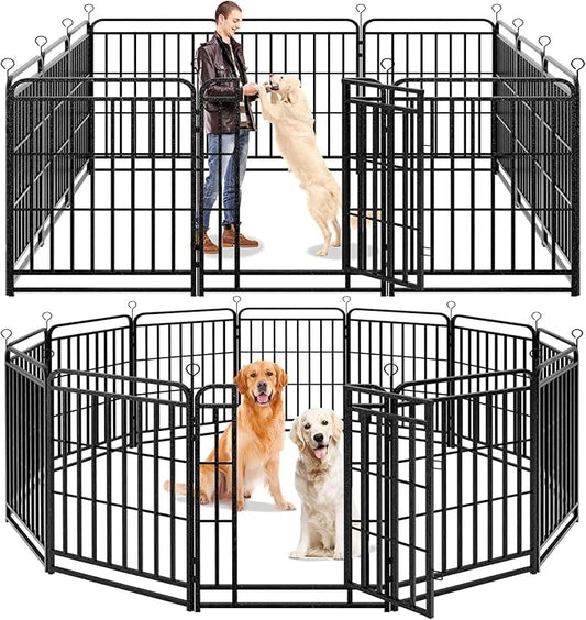 Dog Playpen Outdoor 12 Panels Heavy Duty Dog Fence 40" Height with Thick Pipe Anti-Rust with Doors Portable for RV Camping Yard, Total 32FT, 79 Sq.ft, Snowy Black