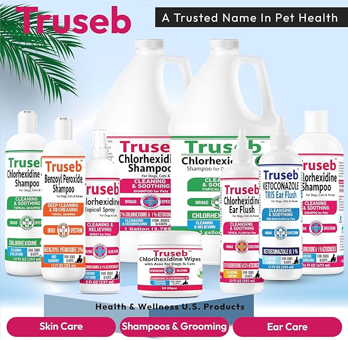 Truseb Topical Ketoconazole and Chlorhexidine Shampoo for Dogs, Cats, and Horses with Aloe - 32 oz (Ketoconazole & Chlorhexidine Shampoo, 32 oz)