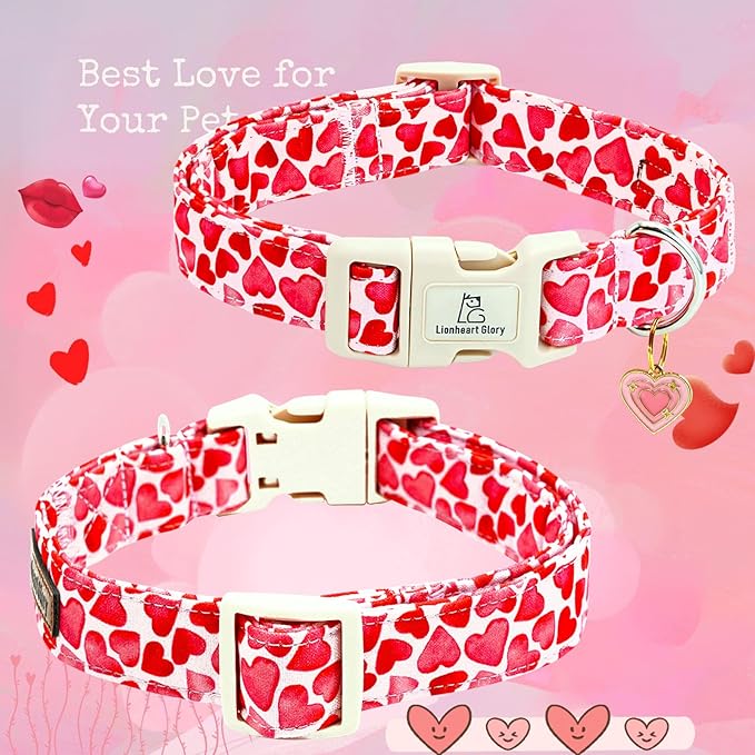 Lionheart glory Valentine's Day Collar, Red Hearts Dog Collar for Large Cute Dog Collars Spring Female Pet Gift Adjustable Heavy-Duty Holiday Dog Collar Plastic Buckle