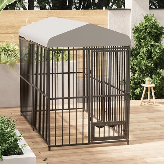 Large Outdoor Dog Kennel with Waterproof Cover, Large Dog House with Feeding Doors, Heavy Duty Dog Enclosures for Garden Backyard Courtyard(8×4×6FT)