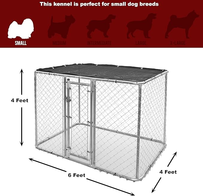 MidWest Homes for Pets Chain Link Portable Kennel with a Sunscreen, 6L x 4W x 4H Feet, K9 Kennel K9644
