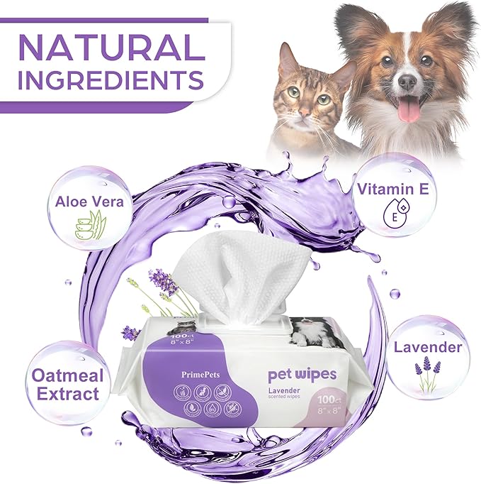 PrimePets Dog Wipes, 400 Count, 8" x 8" Pet Grooming Wipes for Dogs Cats Cleaning Deodorizing, Lavender Scented, Extra Thick Dog Paw Wipes for Sensitive Skin, Clean Ears, Eyes, Butt, Body & Teeth