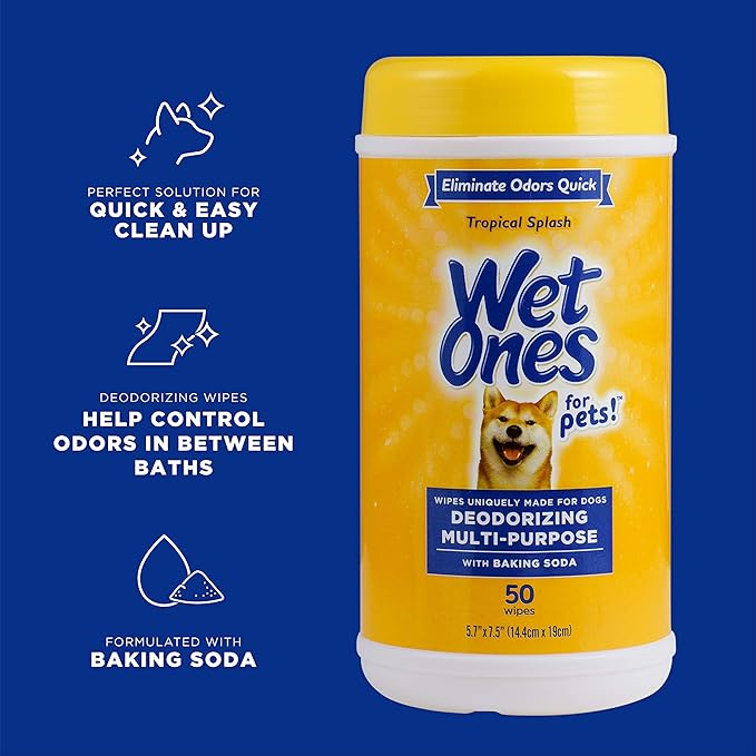 Wet Ones for Pets Deodorizing Multi-Purpose Dog Wipes With Baking Soda Dog Deodorizing Wipes For All Dogs in Tropical Splash Scent, Wet Ones Wipes for Deodorizing Dogs (Pack of 12,600 Count Total)