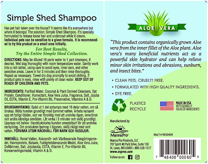 Espree Simple Shed Shampoo | Formulated to Decrease Seanonal & Non-Seasonal Shedding | 1 Gallon,White
