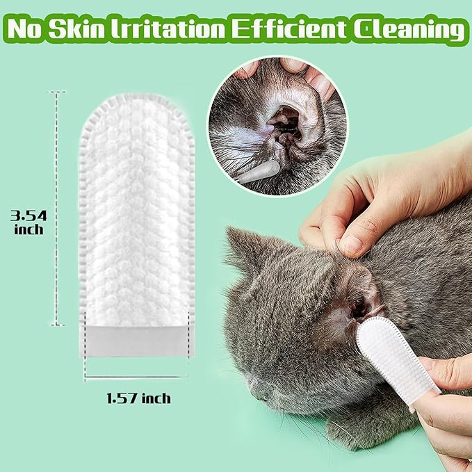 PET Ear Cleaner Finger Wipes, Ear Finger Wipes, Ear Cleaning Finger Wipes for Dogs & Cats, Gently Removes Dirt & Odor, Dissolves Wax Build-Up, Easy to Use, Natural Ingredients - 55 Count