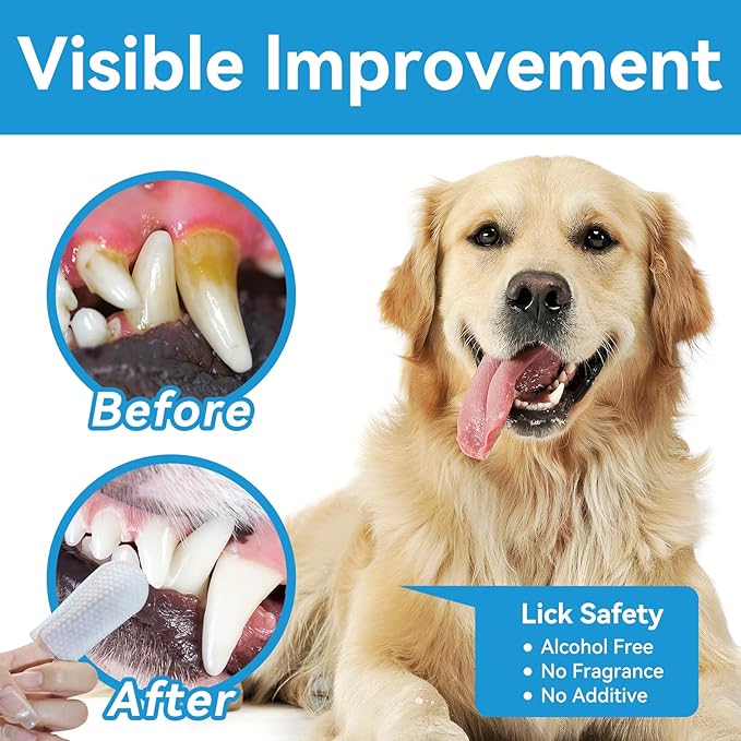 Netrue Dog Teeth Cleaning Wipes, Dog Dental Cleaning Finger Wipes for Dogs Teeth,Dog Tooth Wipes- Reduces Plaque & Freshens Breath (60 Count)